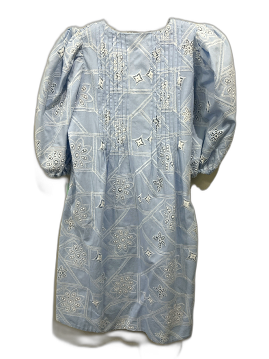 Hunter Bell Size XS Blue & White Cotton Short Balloon Sleeve V Neck Dress Blue & White / XS