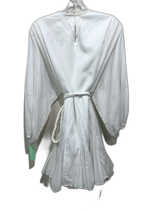 Rhode Size XS White Cotton Long Balloon Sleeve Braided Belt Flare Hem Dress White / XS