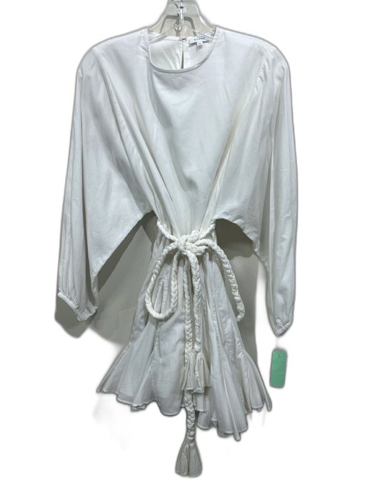 Rhode Size XS White Cotton Long Balloon Sleeve Braided Belt Flare Hem Dress White / XS