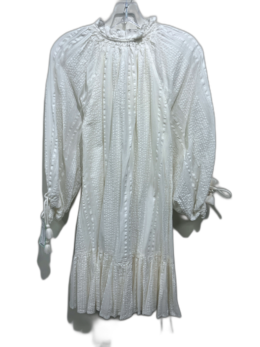 Cleobella Size XS White Cotton Long Balloon Sleeve Seersucker Wrist Ties Dress White / XS