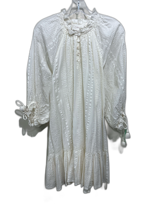 Cleobella Size XS White Cotton Long Balloon Sleeve Seersucker Wrist Ties Dress White / XS