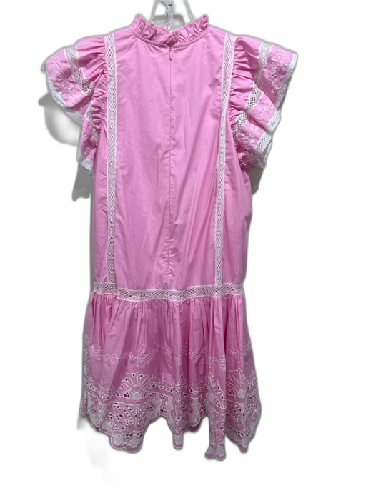 Love The Label Size XS Pink & White Cotton Short Cap Sleeve Ruffle Neck Dress Pink & White / XS