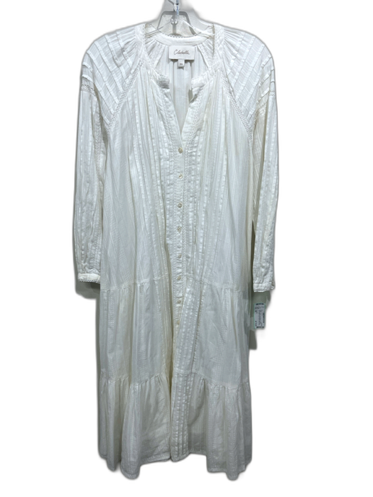 Cleobella Size XS Cream Cotton Long Sleeve Ladder Lace Button Front Dress Cream / XS