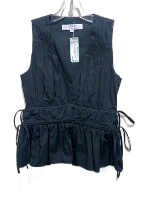 Hunter Bell Size 2 Black Cotton Sleeveless Pleated V Neck Side tie Top Black / 2
