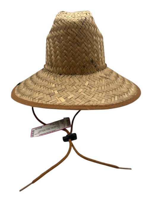 Glampwear Beige & Brown Straw Leather Detail Text Wide Brim Woven Hat Beige & Brown / One Size