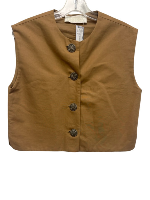 Destree Size S Camel Brown Cotton Ornate buttons Boxy Vest Top Camel Brown / S