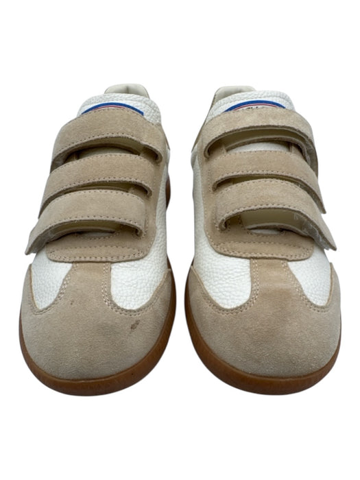Back 70 Shoe Size 9 White, Beige, Gold Leather Velcro Low Top Sneakers White, Beige, Gold / 9