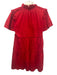 Sofia Size S Red Cotton Button Neck Short Trumpet Sleeve pleats Below knee Dress Red / S
