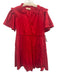 Sofia Size S Red Cotton Button Neck Short Trumpet Sleeve pleats Below knee Dress Red / S