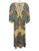 Farm Rio Size S Blue, Yellow, Multi Linen & Viscose 3/4 Sleeve Split Neck Dress Blue, Yellow, Multi / S
