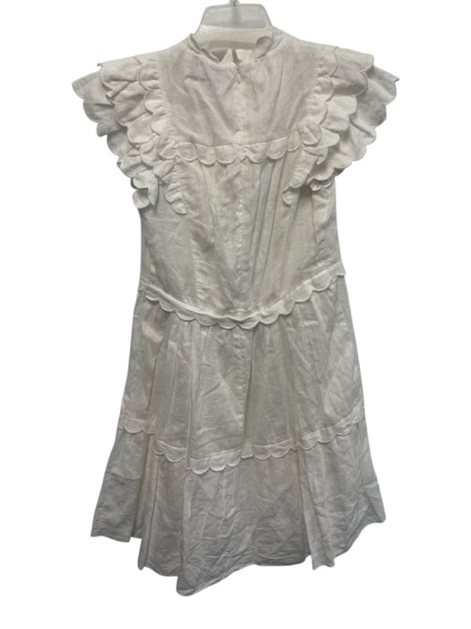 Sea New York Size XS White Cotton Tiered Ruffle Cap Sleeve Back Zip Midi Dress White / XS