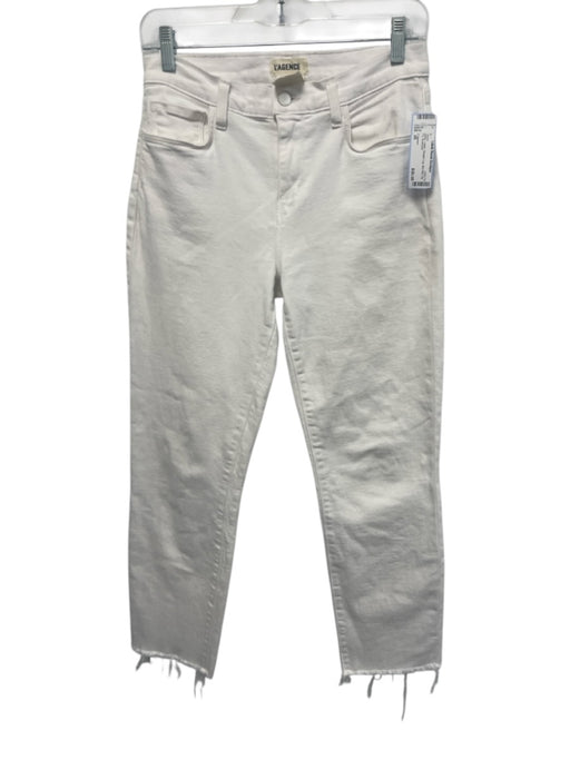 L'agence Size 26 White Cotton Straight Leg Mid Rise Zip Fly Jeans White / 26