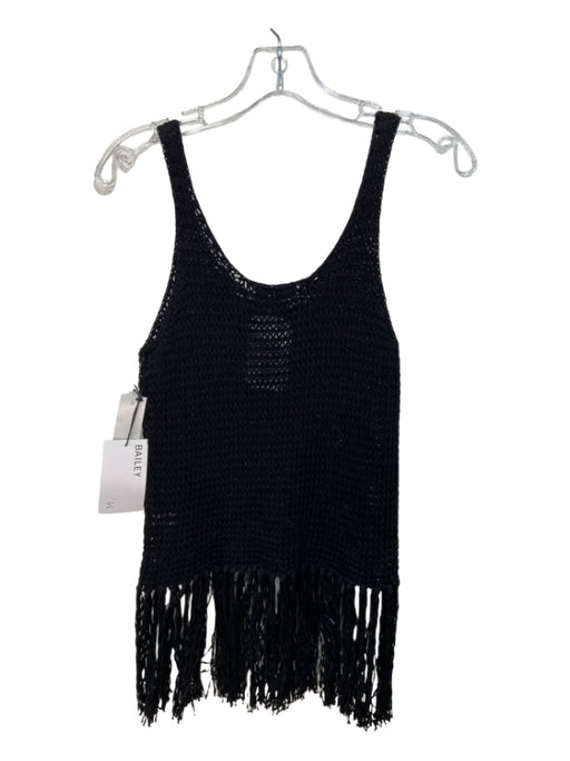 Bailey 44 Size XS Black Cotton Knit Scoop Neck Fringe hem Sleeveless Top Black / XS