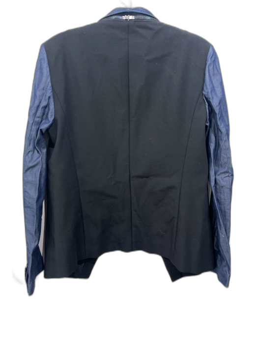 Tibi Size 6 Black & Blue Poly Blend Zip Detail Denim Open Front Blazer Black & Blue / 6