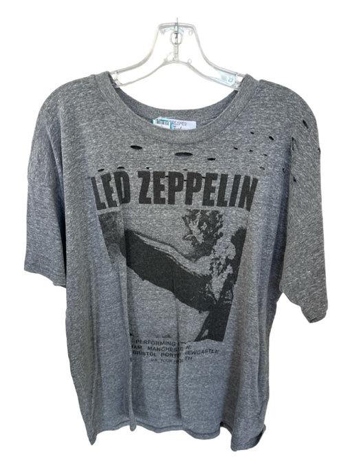 Daydreamer Size L Gray & Black Cotton Band Tee Distressed Top Gray & Black / L