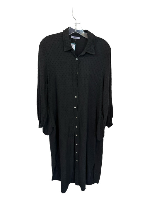 J S Millenium Size Est L Black Cotton Long Sleeve dots Button Down Maxi Dress Black / Est L