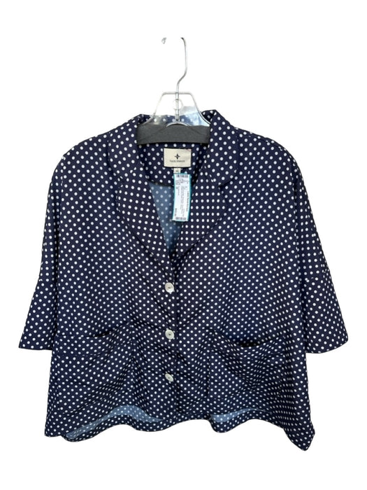 Tuckernuck Size M Navy & white Polyester Short Sleeve Polka Dot Button Down Top Navy & white / M