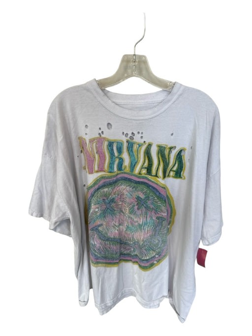 Nirvana Size L/XL White & Purple Cotton Short Sleeve band T Top White & Purple / L/XL