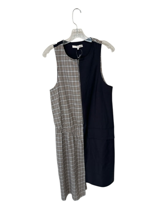 Tibi Size 10 Navy & Brown Polyester Sleeveless Plaid Front Zip Dress Navy & Brown / 10