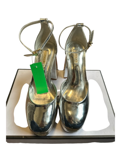 Larroude Shoe Size 7.5 Silver Patent Leather Block Heel Metallic Pumps Silver / 7.5