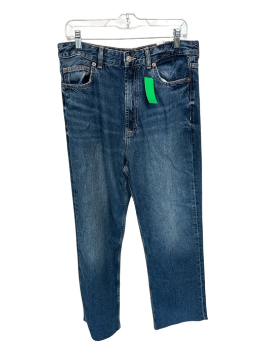 Zara Size 12 Dark Wash Cotton High Waist Wide Leg Jeans Dark Wash / 12