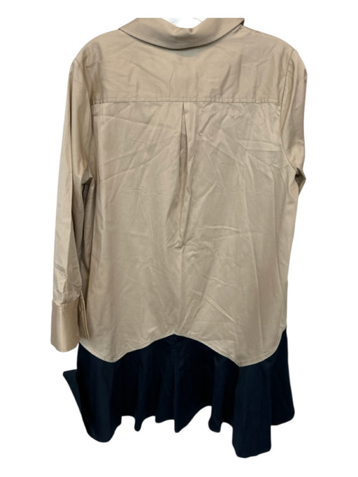 Tuckernuck Size L Khaki & Navy Cotton Blend Long Sleeve Color Block Collar Dress Khaki & Navy / L