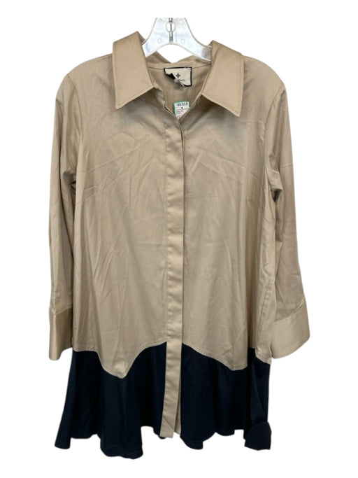 Tuckernuck Size L Khaki & Navy Cotton Blend Long Sleeve Color Block Collar Dress Khaki & Navy / L