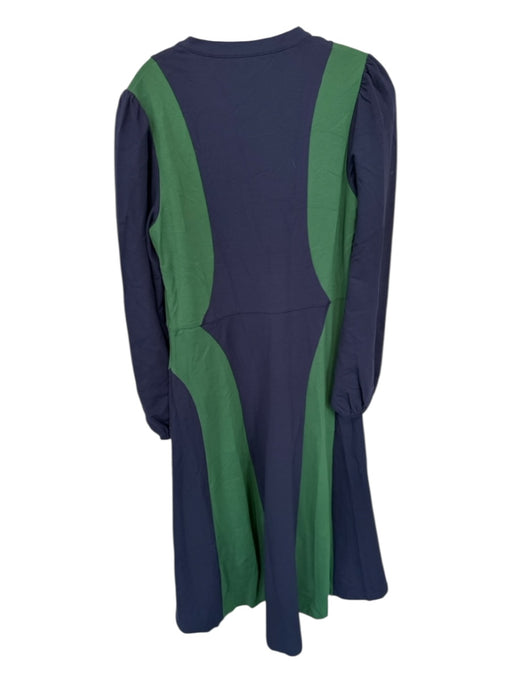 Boden Size 10 Navy & Green Viscose Blend Long Balloon Sleeve V Neck Maxi Dress Navy & Green / 10