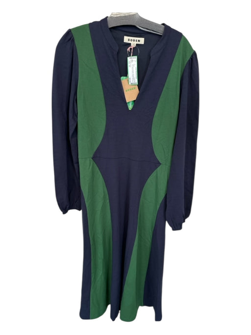 Boden Size 10 Navy & Green Viscose Blend Long Balloon Sleeve V Neck Maxi Dress Navy & Green / 10