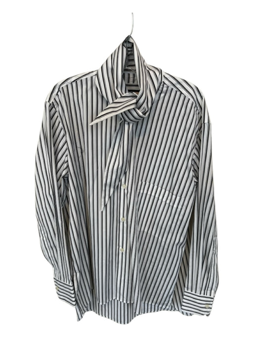 Plan C Size 44 Gray & White Cotton Blend Long Sleeve Striped Neck Tie Top Gray & White / 44