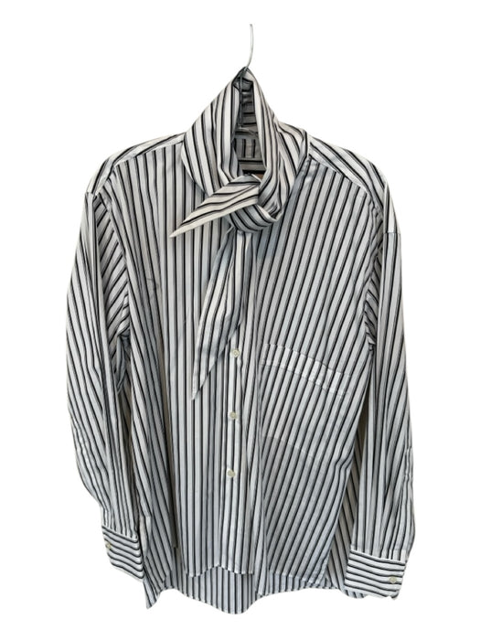 Plan C Size 44 Gray & White Cotton Blend Long Sleeve Striped Neck Tie Top Gray & White / 44