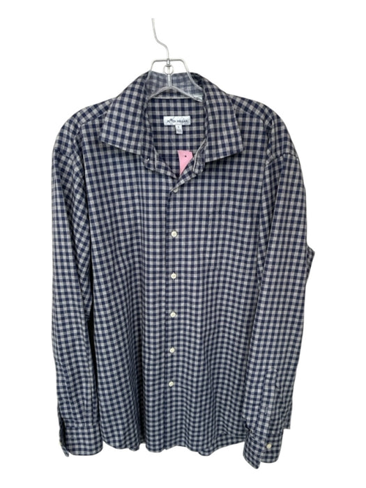 Peter Millar Size L Blue & Gray Cotton Checkered Collar Button Down Men's Shirt Blue & Gray / L