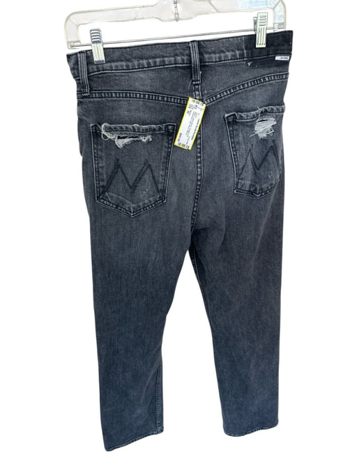 Mother Size 30 Black Cotton Blend Straight Cut Distressed High Waist Jeans Black / 30