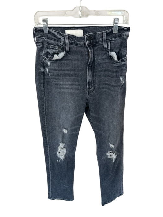 Mother Size 30 Black Cotton Blend Straight Cut Distressed High Waist Jeans Black / 30