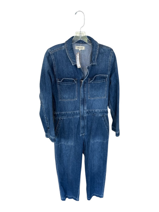 Madewell Size M Dark Wash Cotton Long Sleeve Front Zip Denim Jumper Dark Wash / M