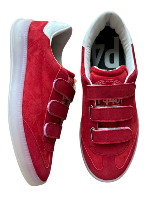 P448 Shoe Size 38 Red & White Suede Velcro Athletic Sneakers Red & White / 38