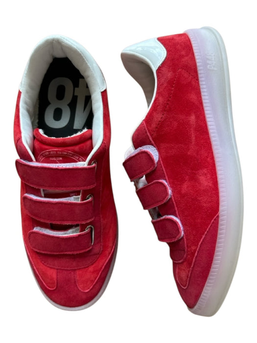 P448 Shoe Size 38 Red & White Suede Velcro Athletic Sneakers Red & White / 38