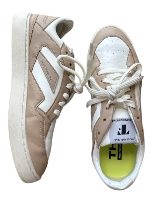 Thousand Fell Shoe Size 7.5 Taupe & White Leather Lace Up Athletic Sneakers Taupe & White / 7.5