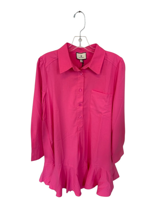 Tuckernuck Size M Coral Pink Polyester Long Sleeve Buttons Collar Dress Coral Pink / M