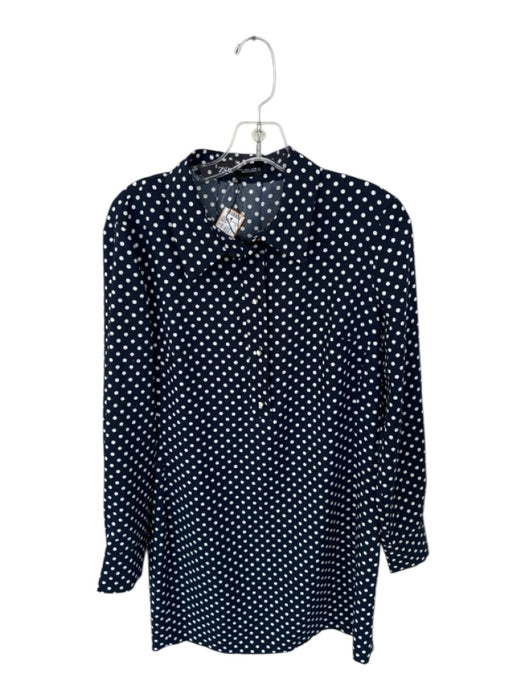 Zara Size L Navy & white Polyester Long Sleeve Polka Dot Collar Dress Navy & white / L