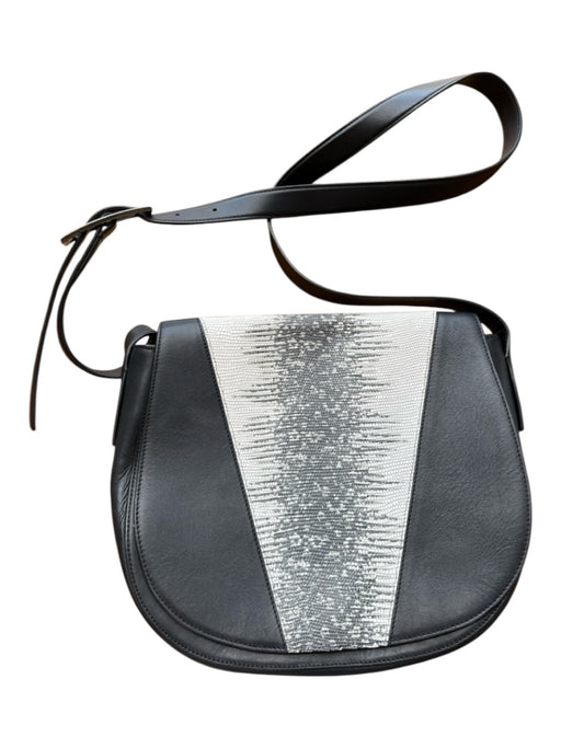Vince Black & White Leather Snake Embossed Front Flap Crossbody Bag Black & White / M