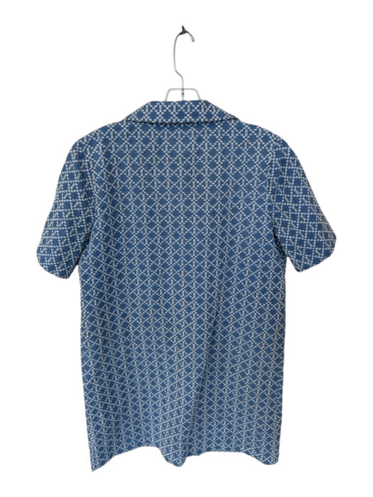 Pomander Place Size M Blue & White Cotton Short Sleeve Embroidered Collar Dress Blue & White / M