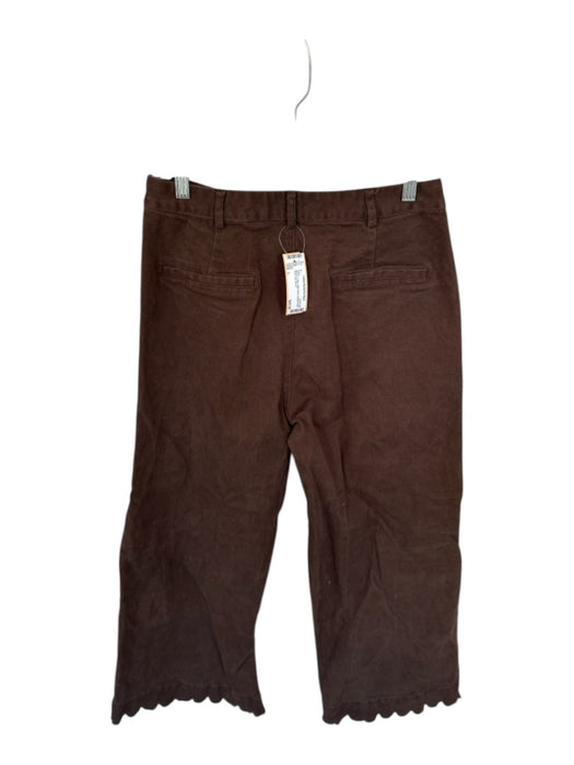Size L Brown Cotton High Waist Scallop Detail Wide Leg Pants Brown / L