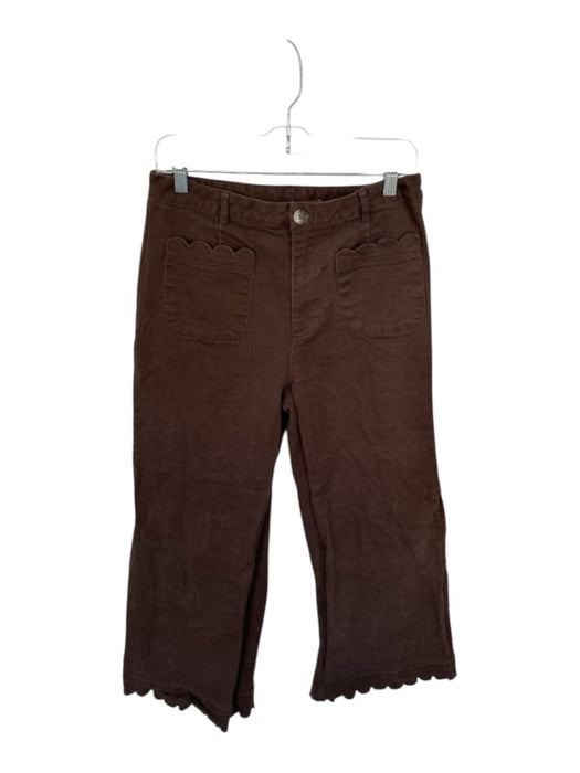 Size L Brown Cotton High Waist Scallop Detail Wide Leg Pants Brown / L