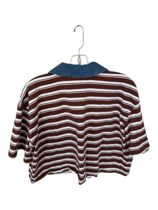 Sundry Size L Brown & Blue Cotton Collar Striped Cropped Top Brown & Blue / L