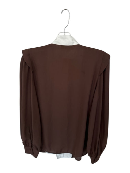 Tuckernuck Size M Brown & Ivory Polyester Long Sleeve Pleated Button Down Top Brown & Ivory / M