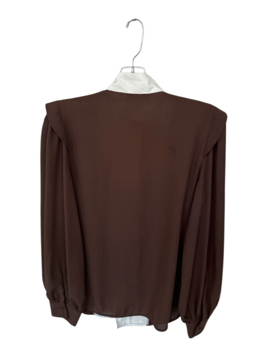 Tuckernuck Size M Brown & Ivory Polyester Long Sleeve Pleated Button Down Top Brown & Ivory / M