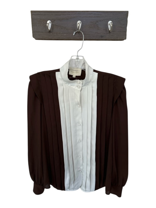 Tuckernuck Size M Brown & Ivory Polyester Long Sleeve Pleated Button Down Top Brown & Ivory / M