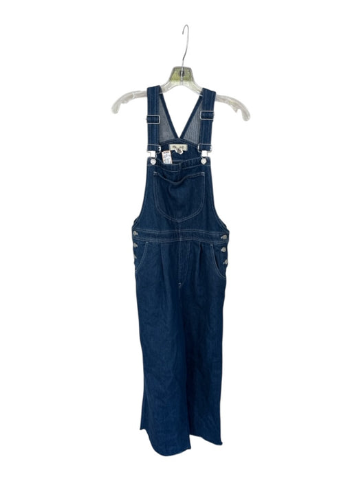 Madewell Size 10 Dark Wash Cotton Wide Leg Raw Hem Overalls Dark Wash / 10