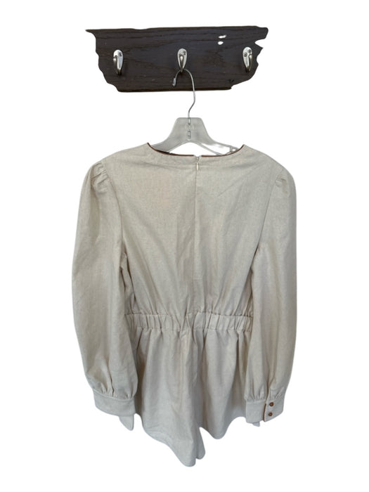 EB Luxe Size L Oatmeal & Brown Cotton Faux Leather Front bow Romper Oatmeal & Brown / L